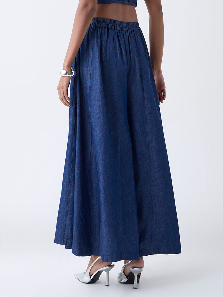 Vark Blue Cotton Palazzos