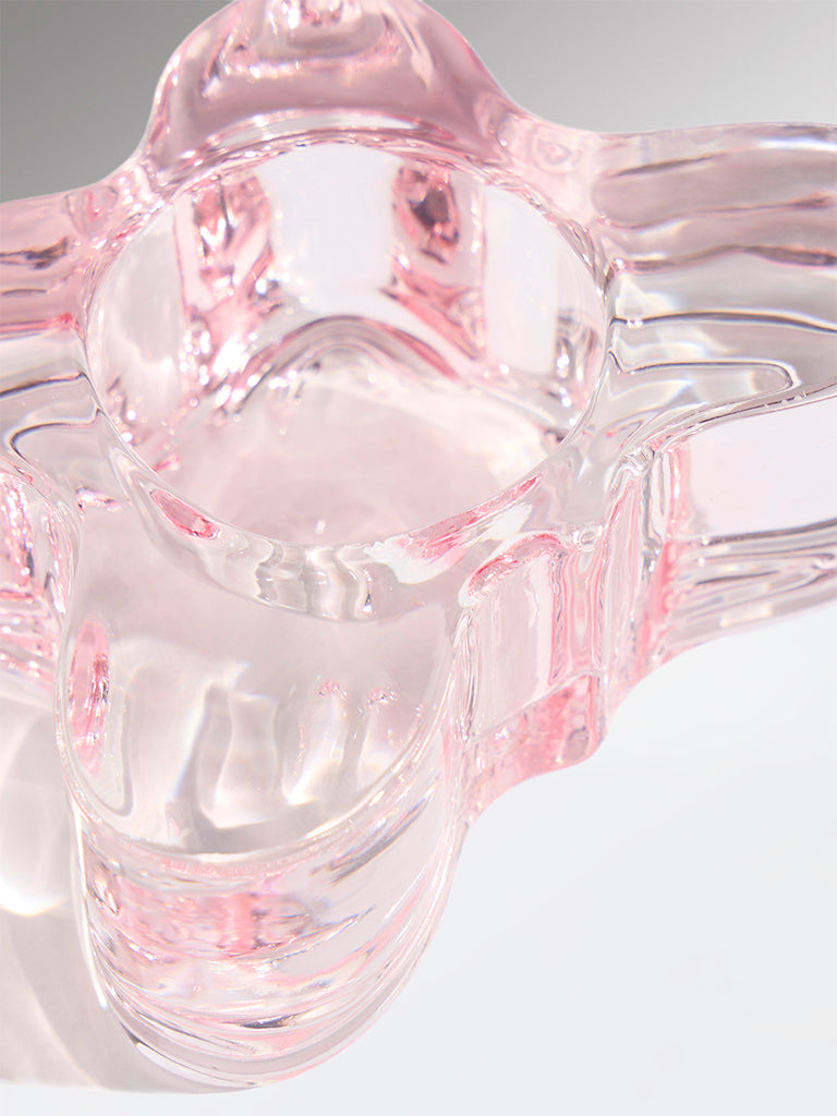 Westside Home Pink Glass Butterfly Tealight Candle Holder