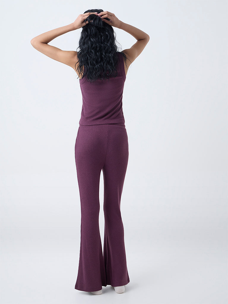 Superstar Burgundy Ribbed High-Rise Bootcut Pants