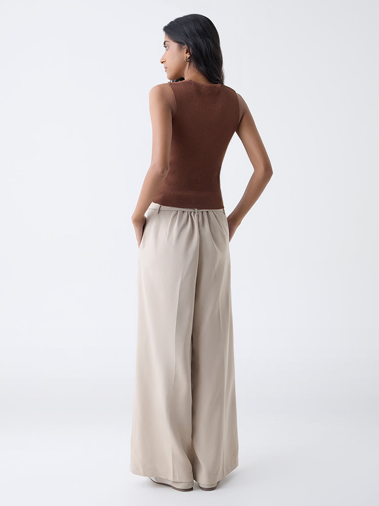 Nuon Brown Ribbed Top