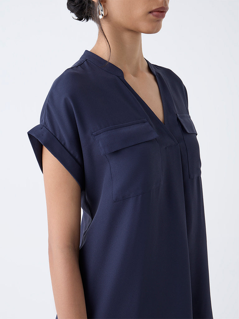 Westside Wardrobe Women's Navy Solid Top for Work Wear Zoomed View