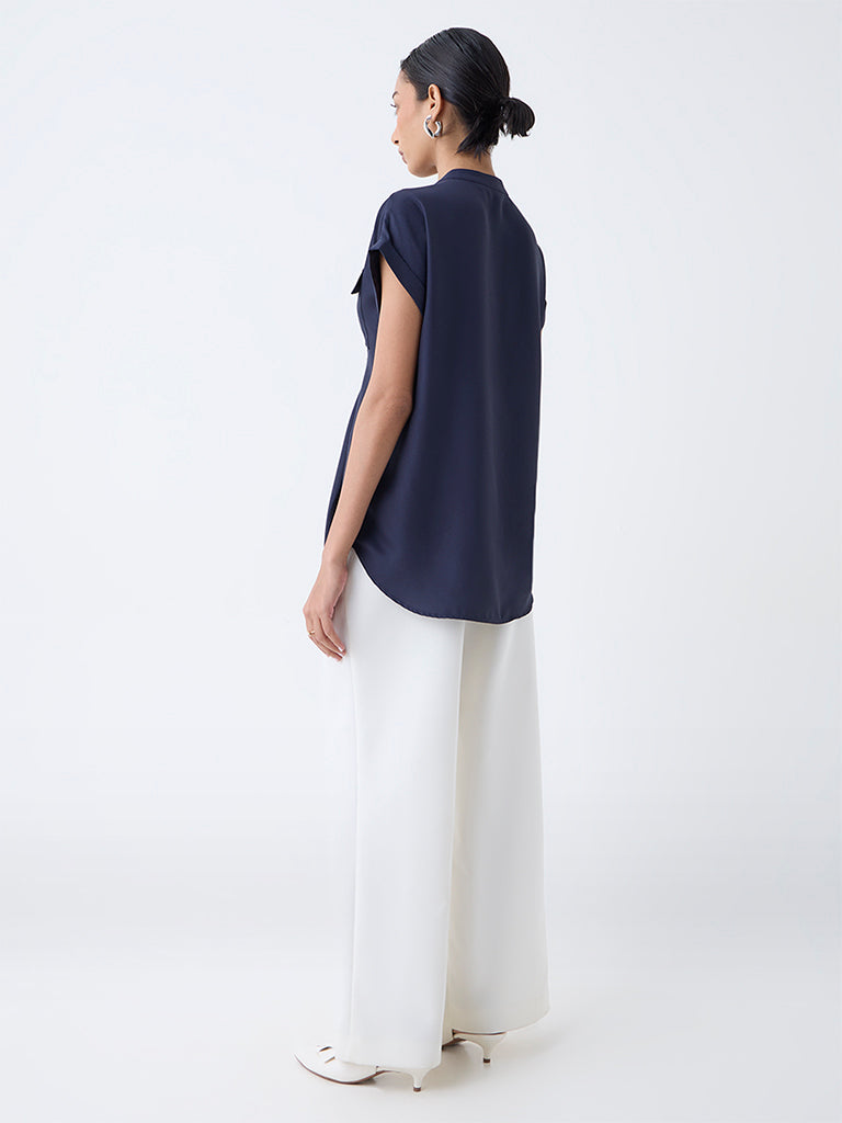 Westside Wardrobe Women's Navy Solid Top for Work Wear Back View