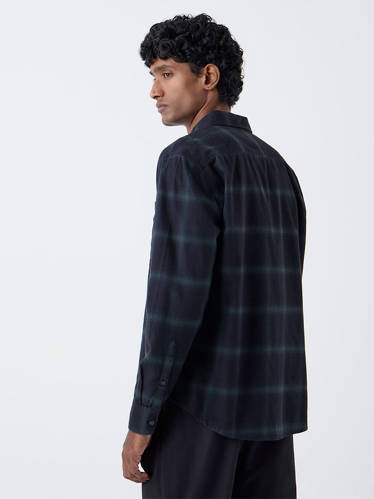 WES Casuals Black Checkered Relaxed-Fit Cotton Shirt