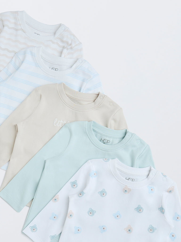 HOP Baby Multicolour Printed Cotton T-Shirts - Pack of 5