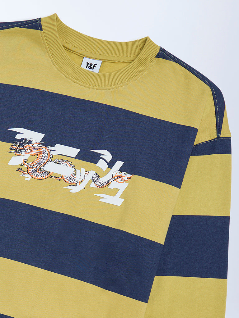Boys Olive Striped Cotton Sweatshirt