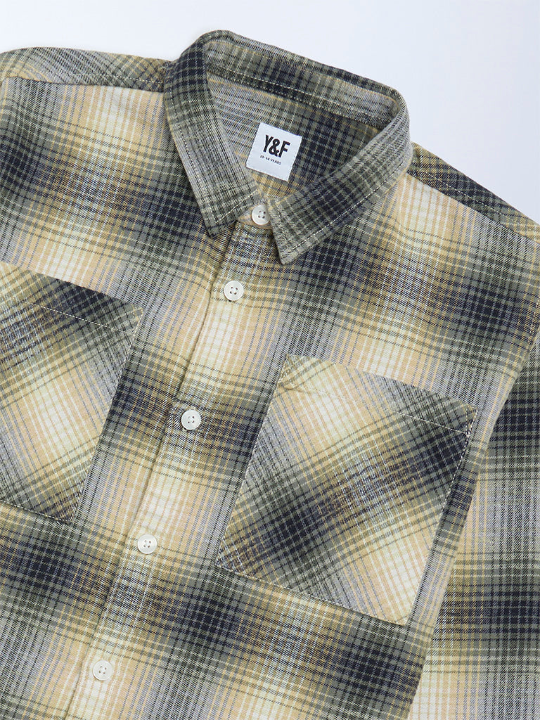 Boys Yellow Checks Detailed Cotton Shirt