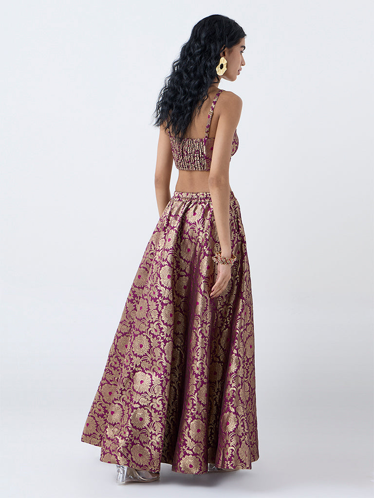 Vark Purple Floral Pattern Skirt