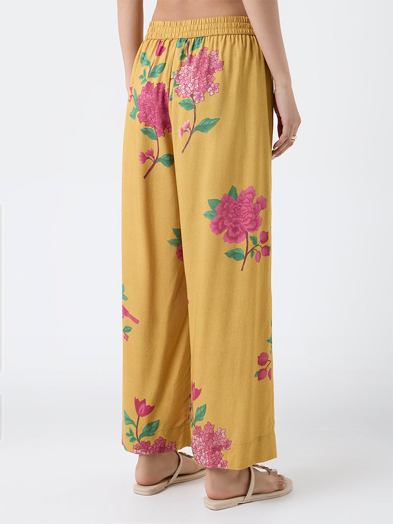 Utsa Mustard Floral Printed Pants