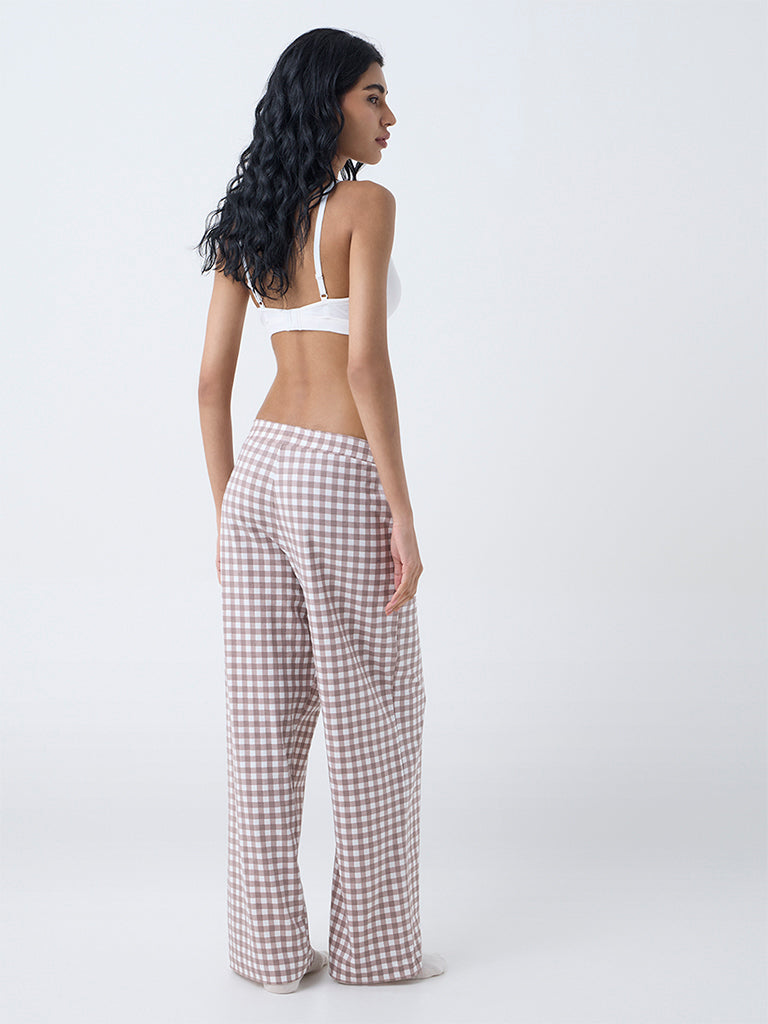 Superstar Brown Checks High-Rise Cotton-Blend Pants