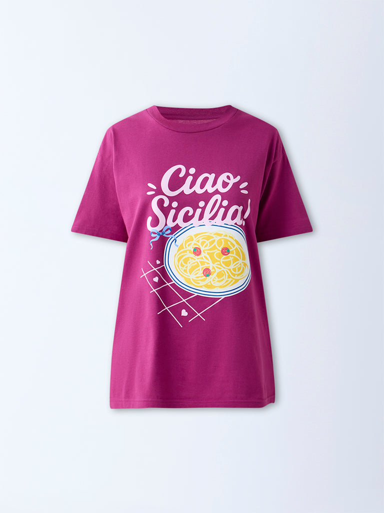 Superstar Magenta Printed Cotton T-Shirt