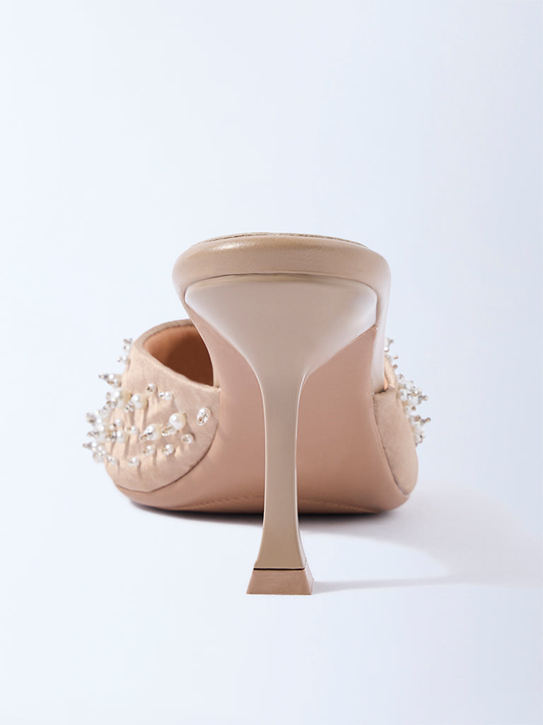 LUNA BLU Beige Embellished Heel Sandals