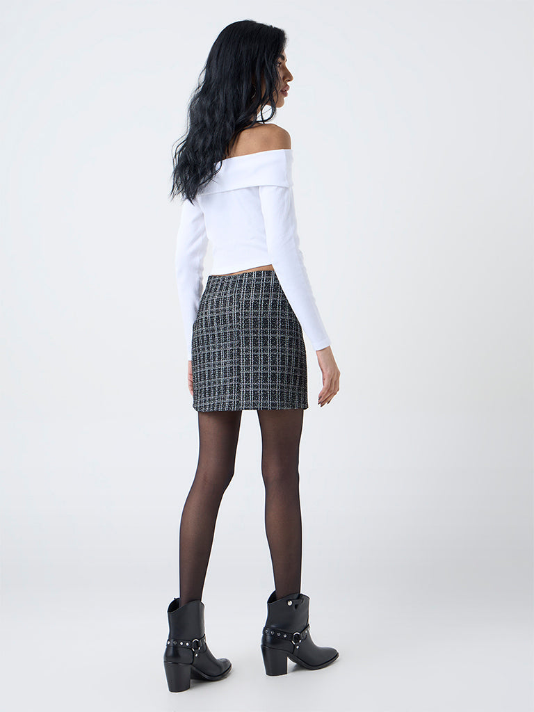 Nuon Dark Grey Houndstooth Pattern High-Rise Skirt