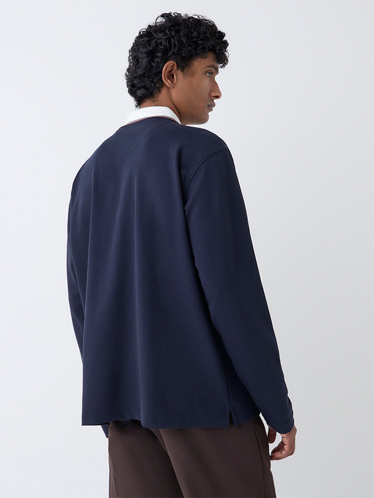 WES Casuals Navy Relaxed-Fit Quarter-Zip Cotton-Blend Sweatshirt