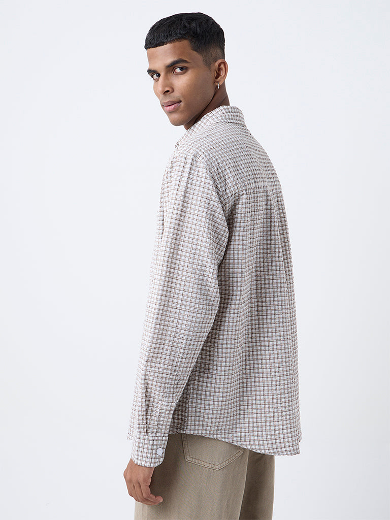 Nuon Brown Checks Pattern Relaxed-Fit Cotton Shirt
