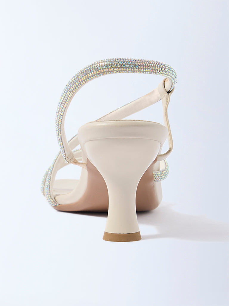 LUNA BLU Ivory Rhinestone-Embellished Kitten-Heel Sandals - Exclusive