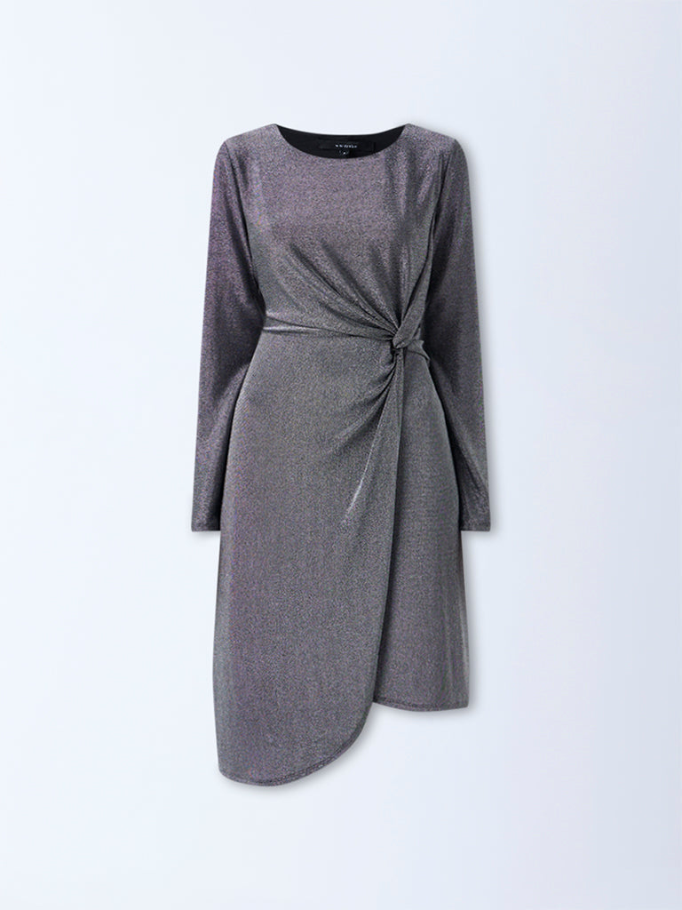 Wardrobe Silver Shimmer Party Wrap-Style Dress