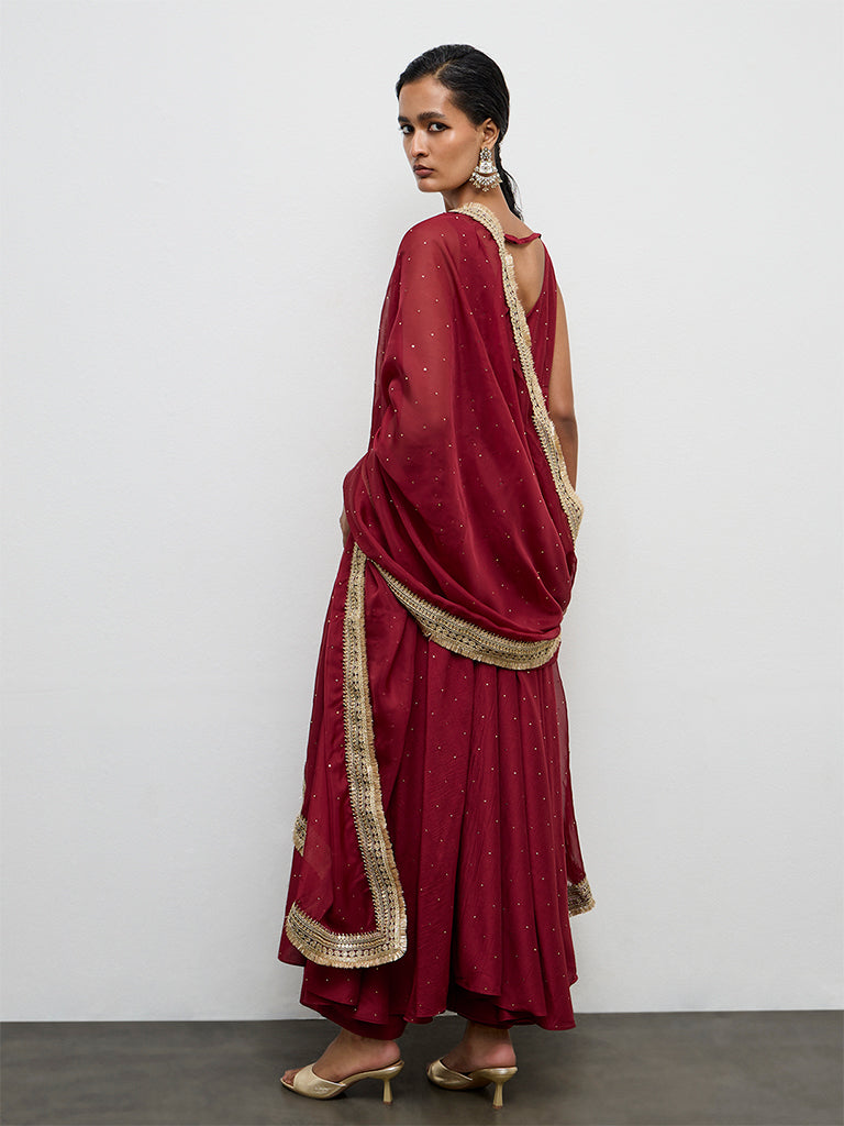 Vark Red Embellished Anarkali Ethnic Set