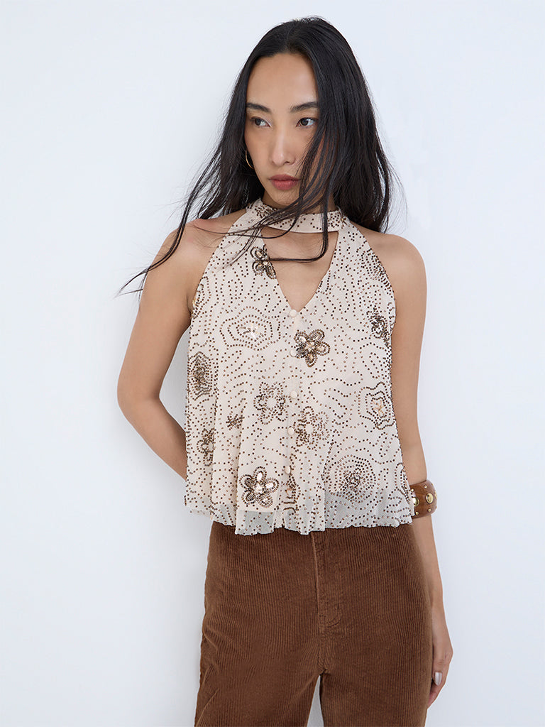 専用です！DIANTE Rhinestone halter neck tops Buy LOV Cream Embellished Halter-Neck Top from Westside