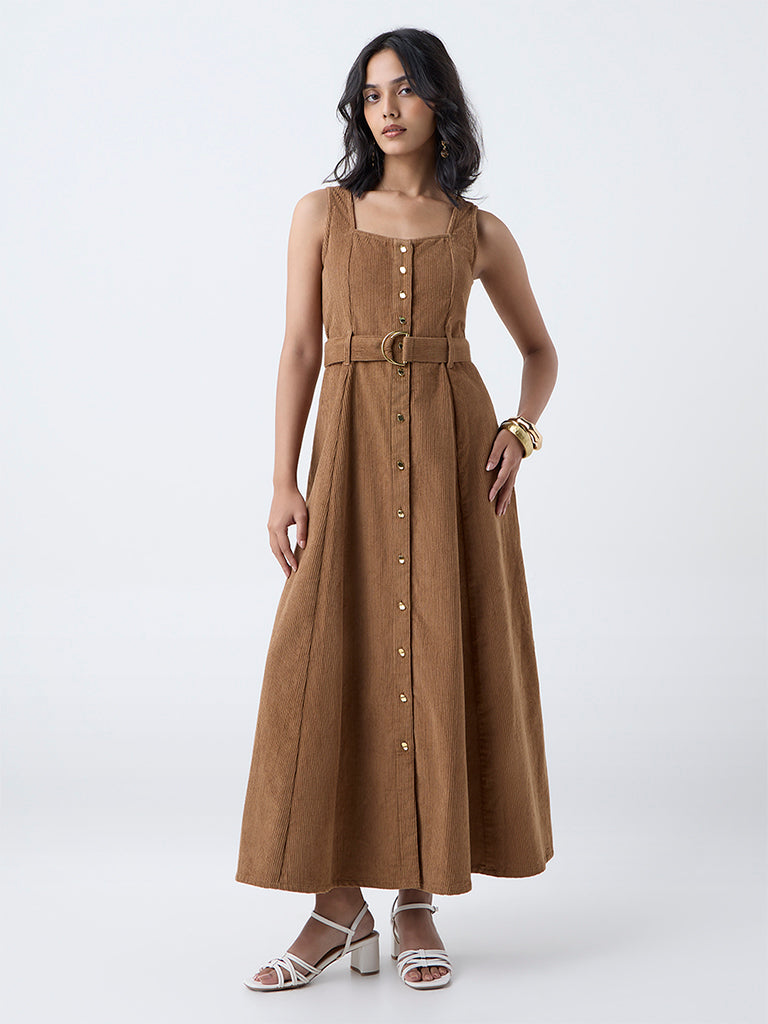 Buy LOV Tan Corduroy Cotton A-Line Dress from Westside Buy LOV Tan Corduroy Cotton A-Line Dress from Westside