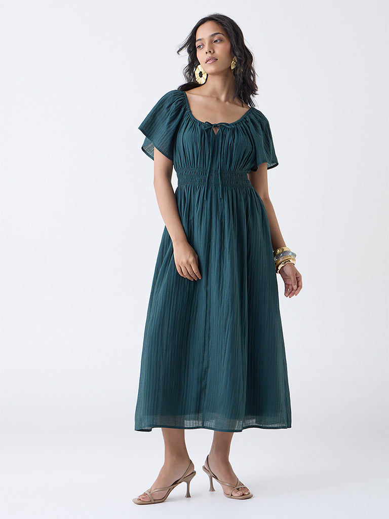 Buy LOV Teal Textured A-Line Dress from Westside