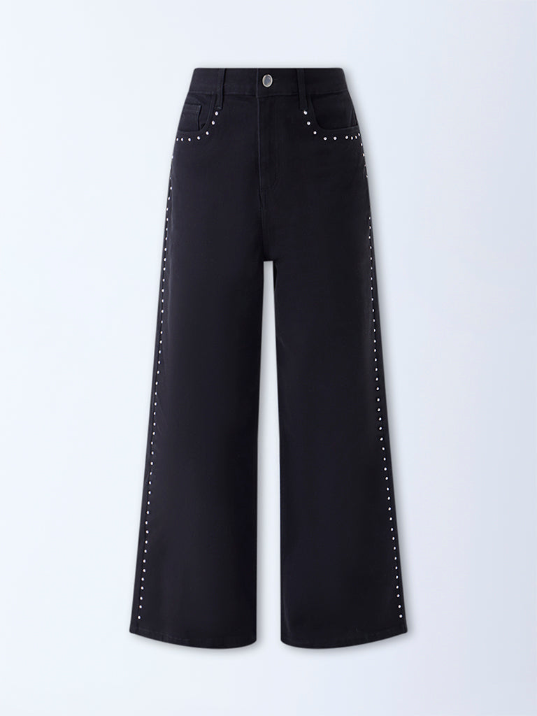 LOV Black Embellished Relaxed-Fit High-Rise Jeans