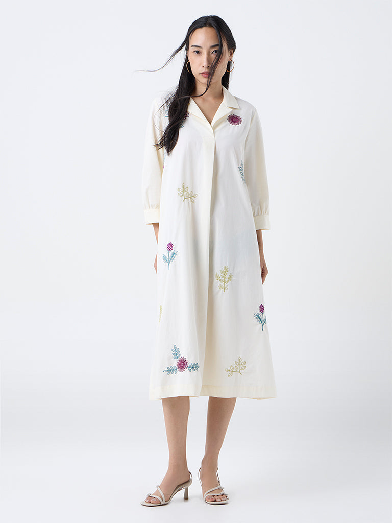 Buy Utsa Cream Floral Embroidered Cotton Shirt Dress from Westside Buy Utsa Cream Floral Embroidered Cotton Shirt Dress from Westside
