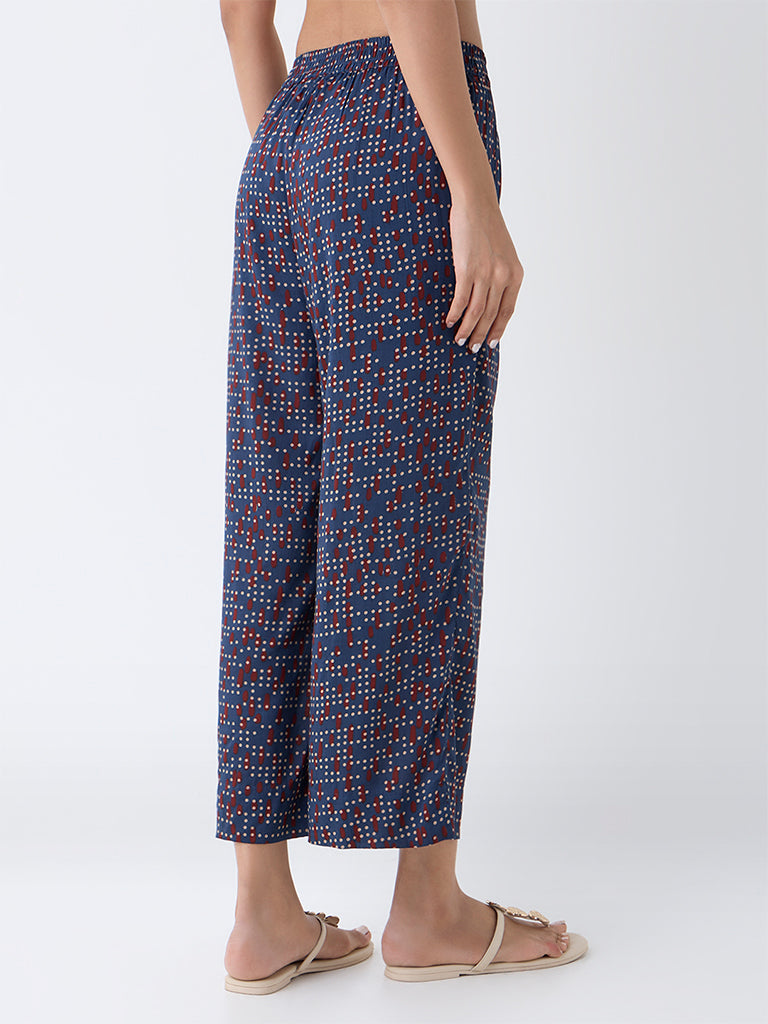 Utsa Indigo Geometric Printed Cotton Palazzos