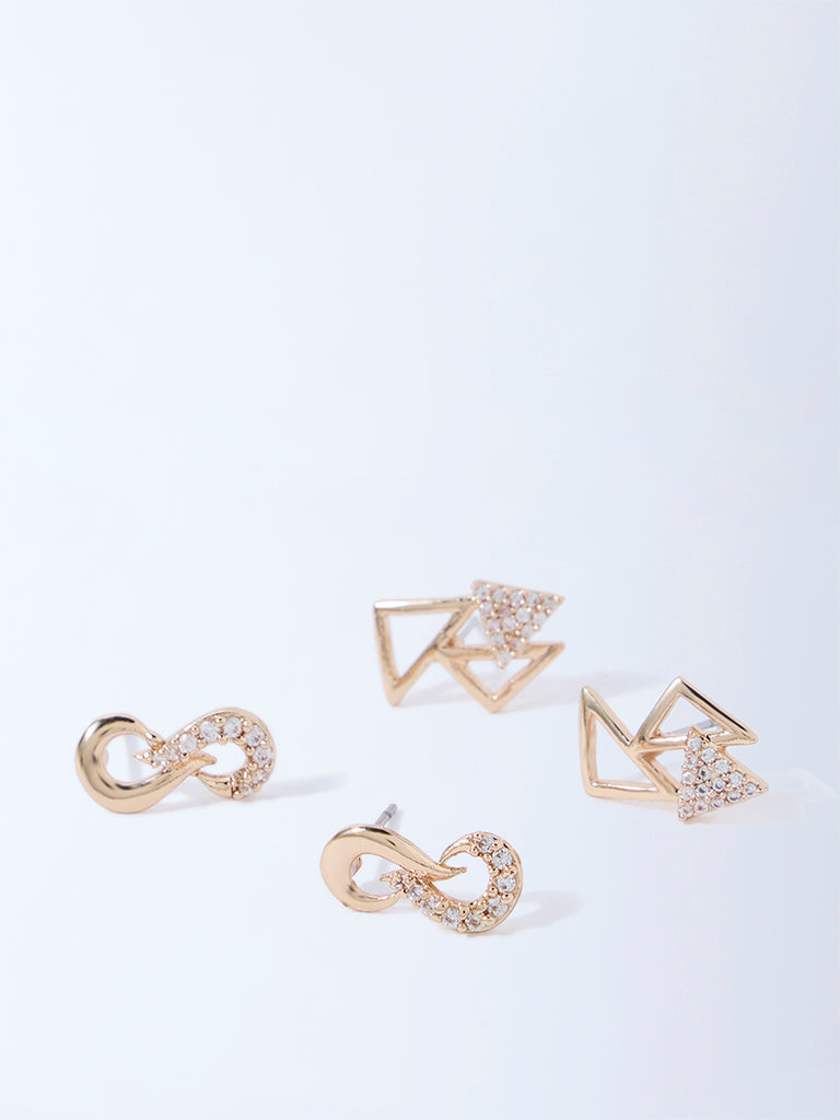 Westside Accessories Gold Geometric Stud Earrings - Pack of 2