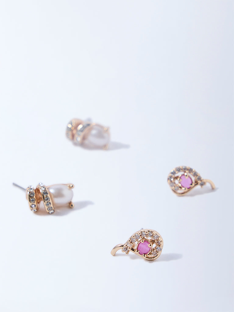 Westside Accessories Gold Stone and Pearlescent Stud Earrings - Pack of 2
