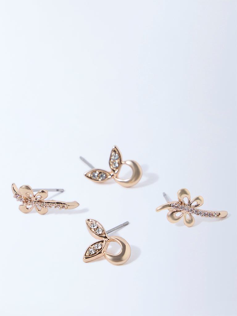 Westside Accessories Gold Floral Stud Earrings - Pack of 2
