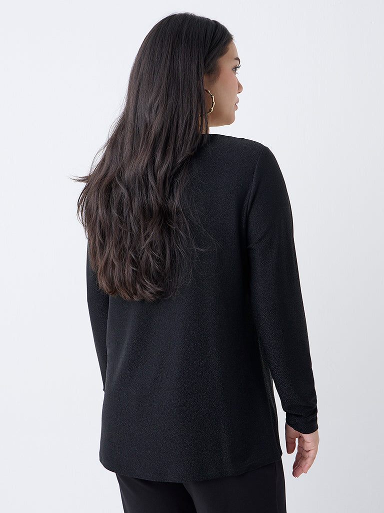 Gia Black Cut-Out Detailed Cotton-Blend Top