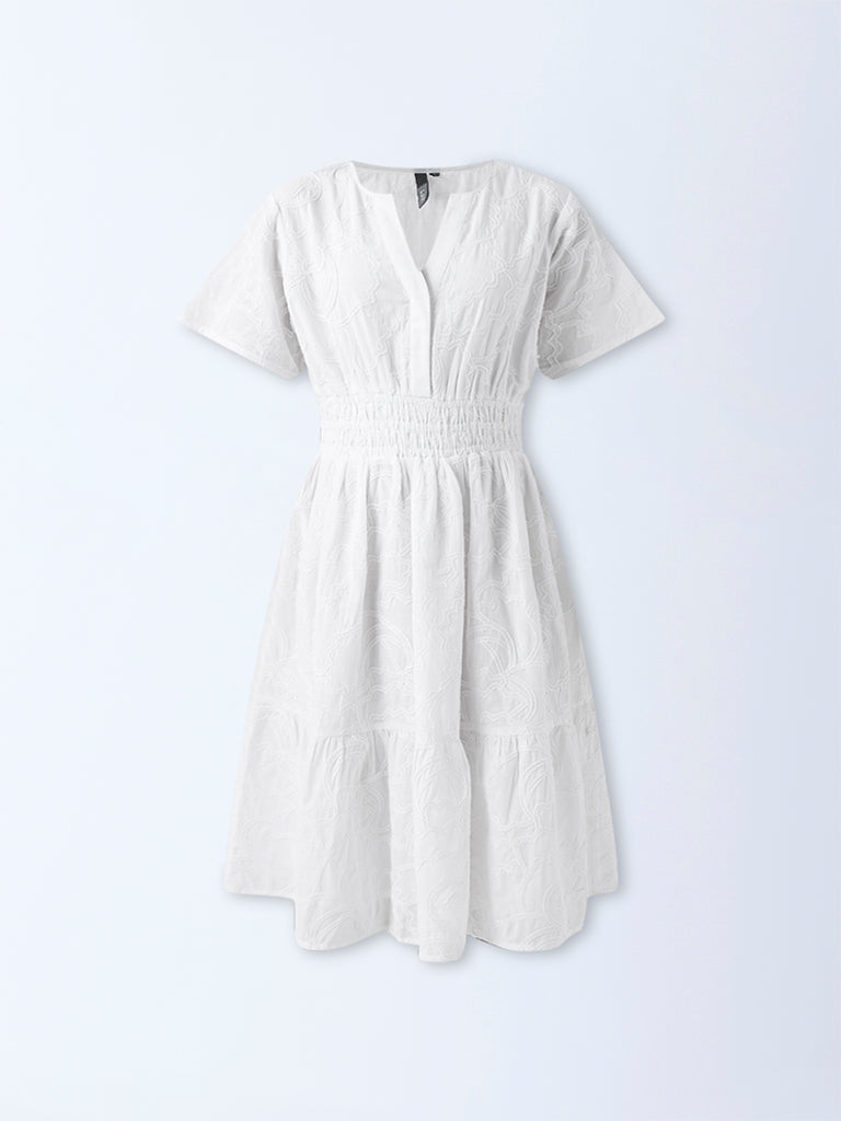 LOV White Embroidered Tiered Dress