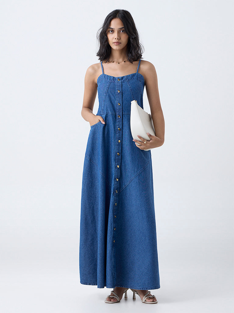 Buy LOV Dark Blue Denim A-Line Dress from Westside