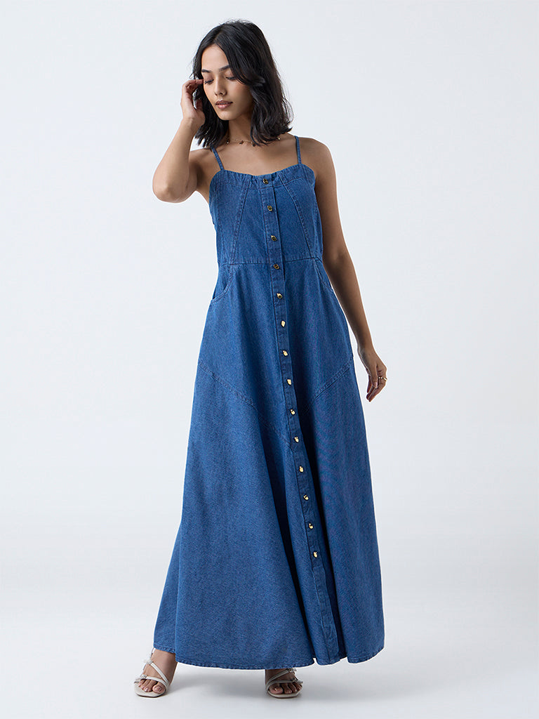 LOV Dark Blue Denim A-Line Dress