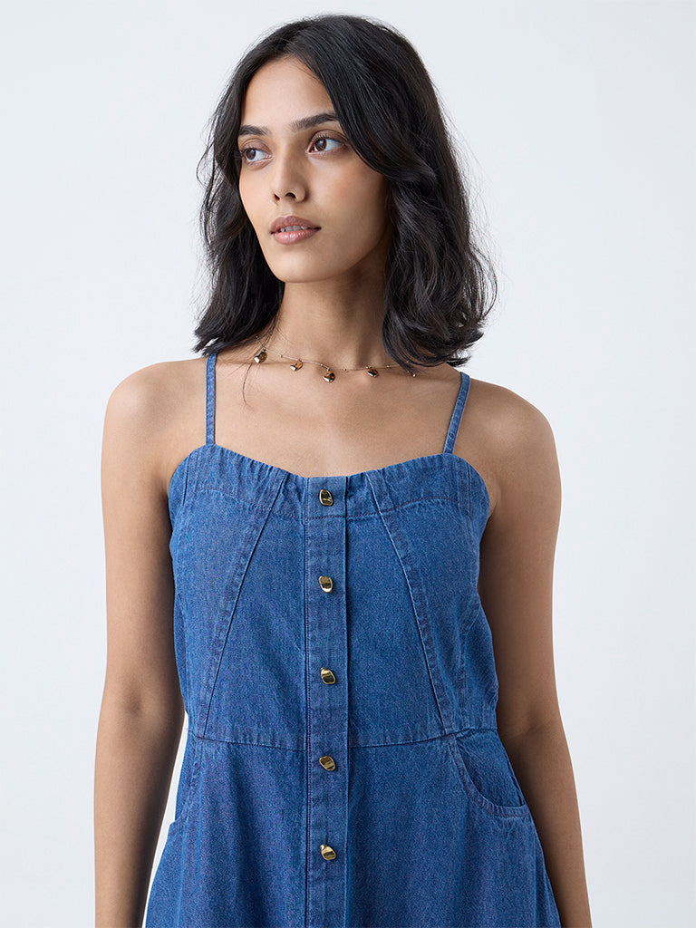 LOV Dark Blue Denim A-Line Dress