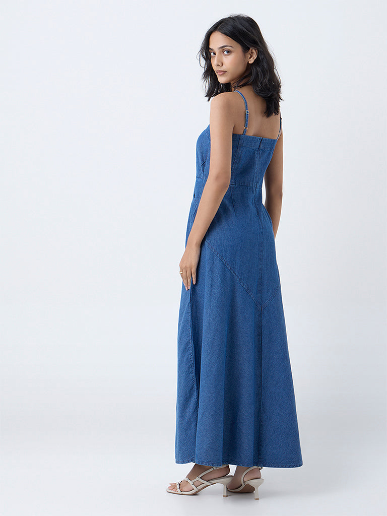 LOV Dark Blue Denim A-Line Dress
