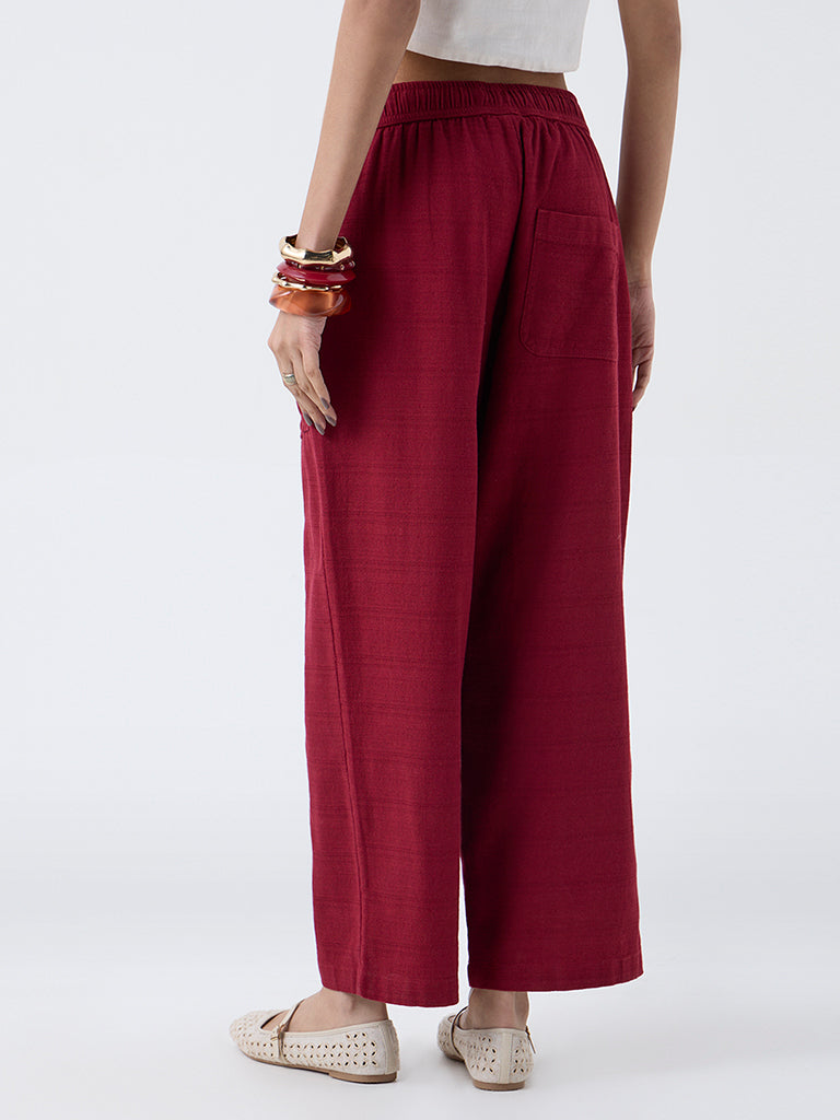 Bombay Paisley Maroon Solid Cotton-Blend Pants