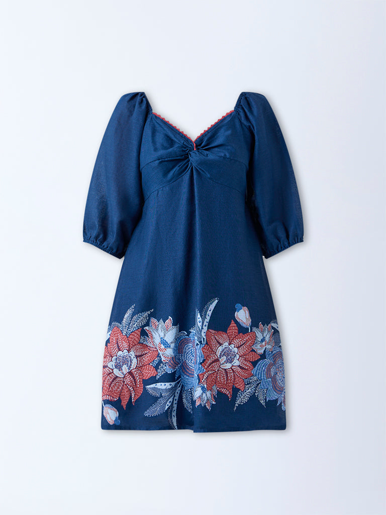 Bombay Paisley Blue Floral Cotton A-Line Dress