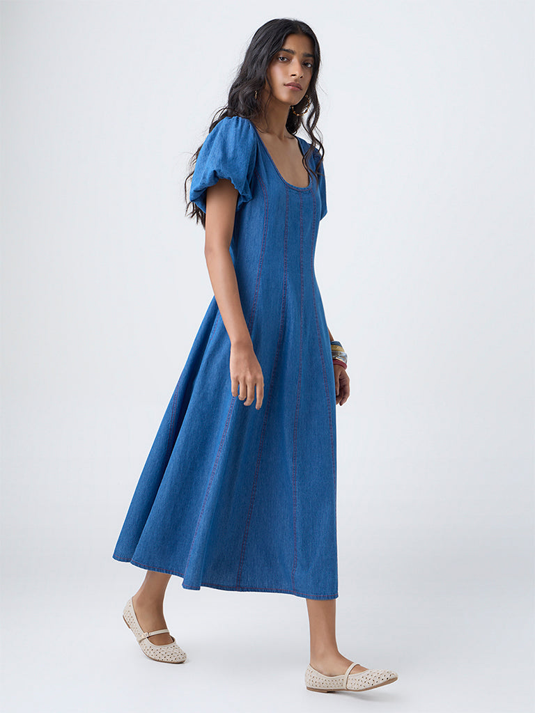Buy Bombay Paisley Blue Denim A-Line Dress from Westside