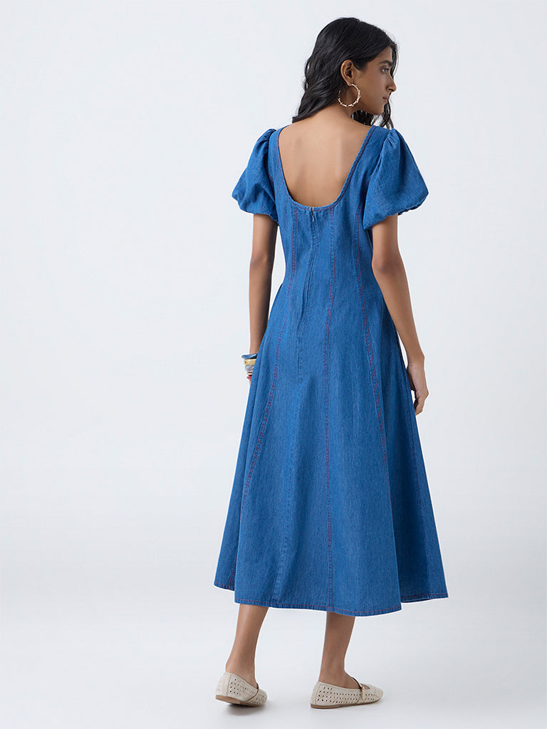 Bombay Paisley Blue Denim A-Line Dress