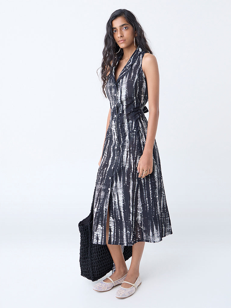 Buy Bombay Paisley Black Abstract Printed Cotton Shirt Dress from