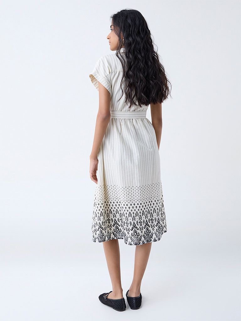 Bombay Paisley Off-White Cotton Shirt Dress with Belt
