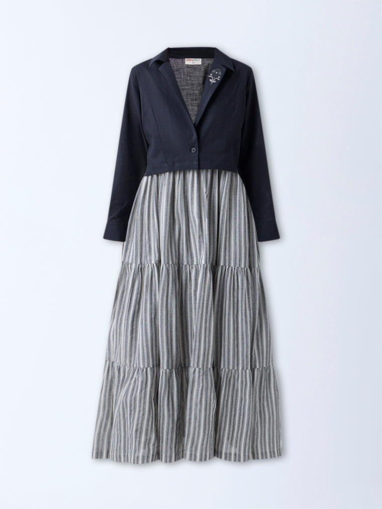 Bombay Paisley Black Cotton Tiered Dress with Jacket