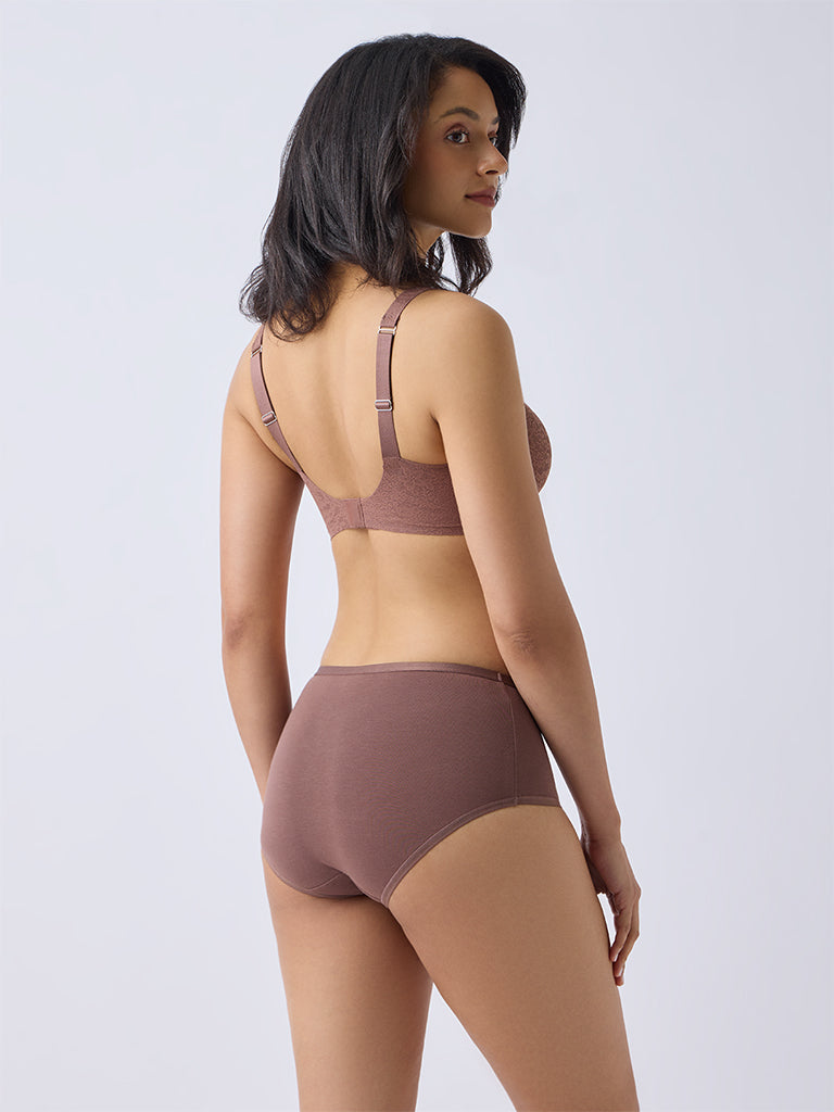 Wunderlove Brown Printed Cotton-Blend Briefs - Pack of 3