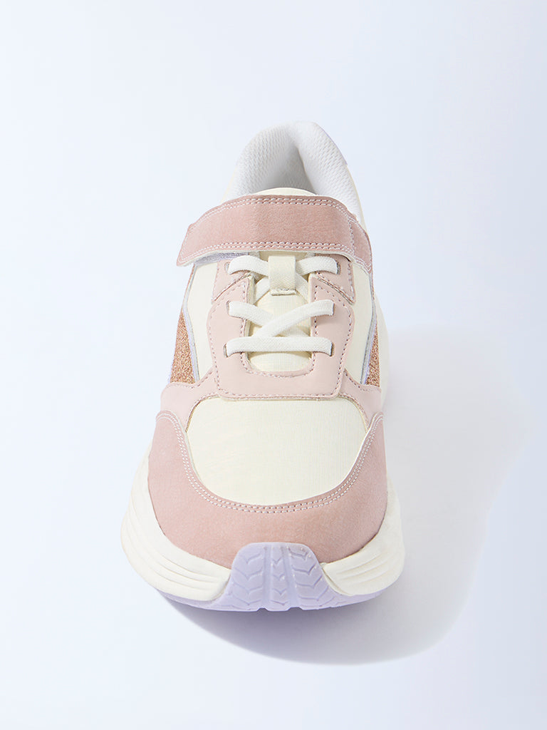 Yellow Pink Sparkle-Detailed Lace-Up Sneakers