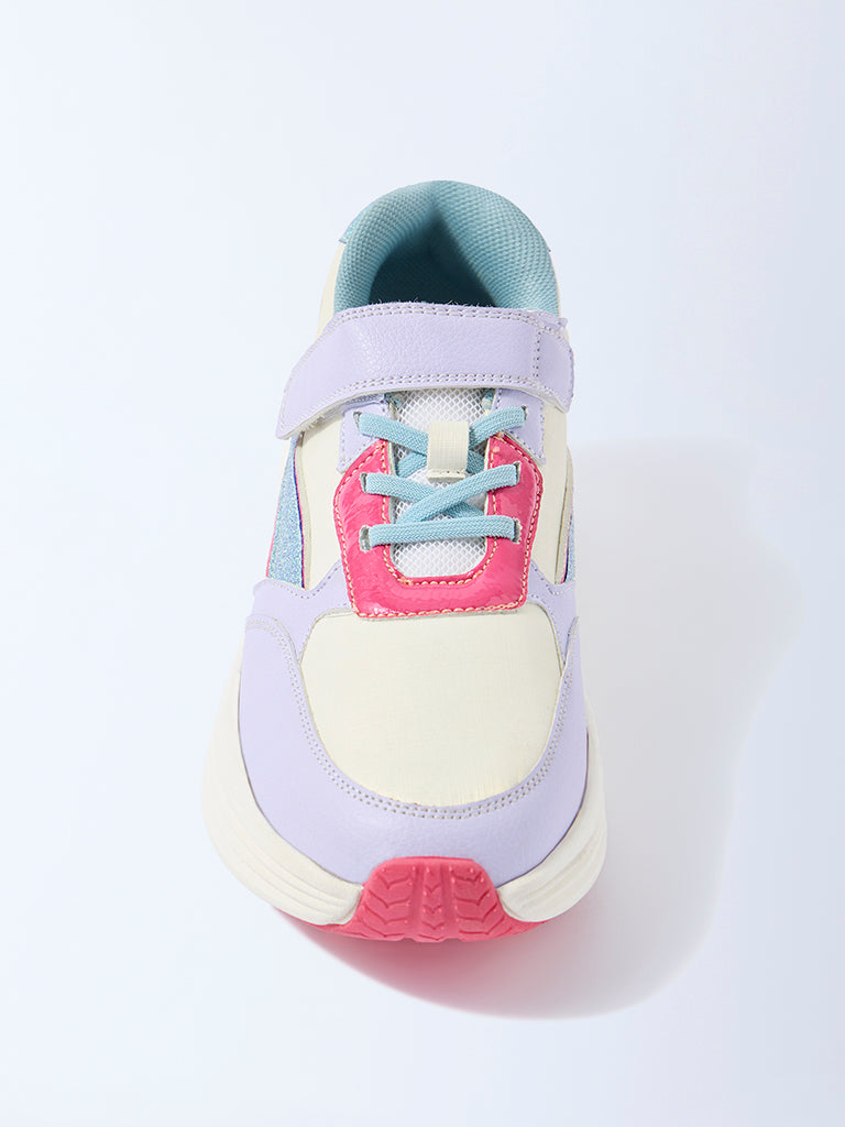 Yellow Lilac Sparkle-Detailed Lace-Up Sneakers