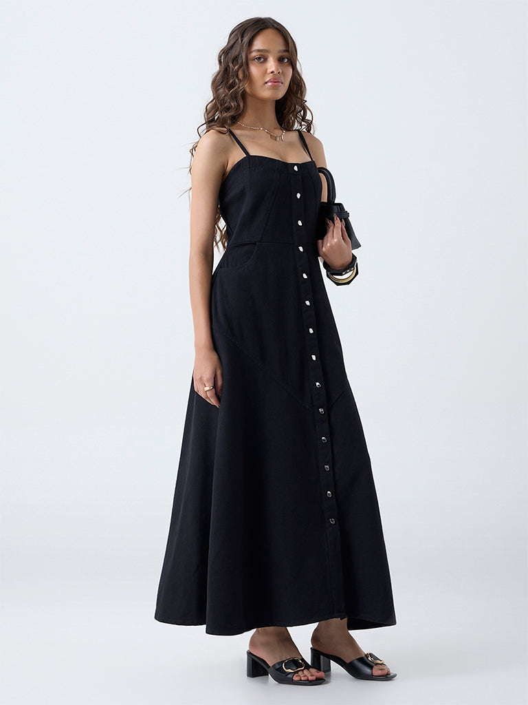 Buy LOV Black Denim A-Line Dress from Westside Buy LOV Black Denim A-Line Dress from Westside