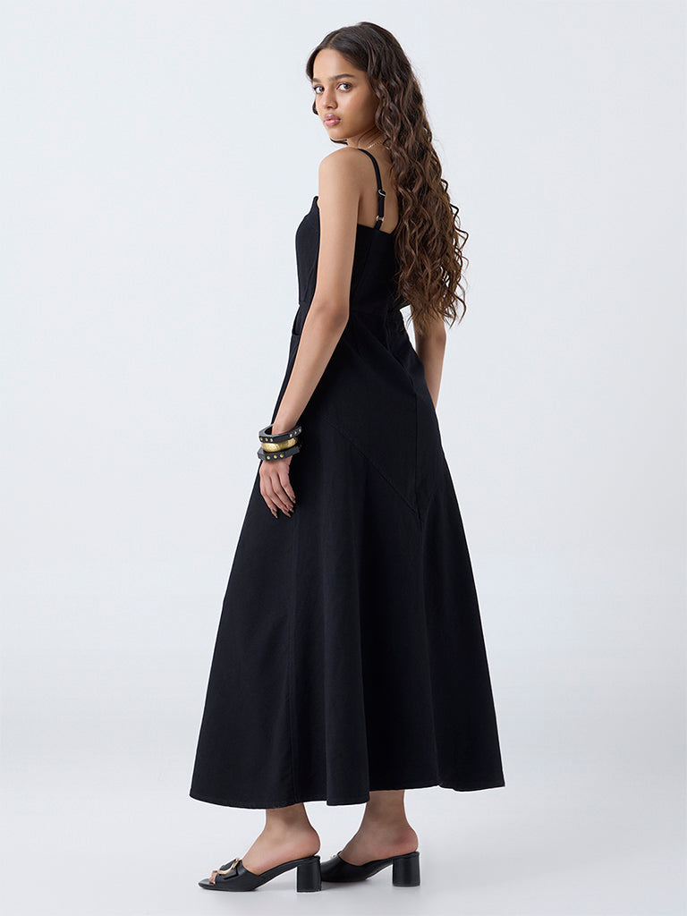 LOV Black Denim A-Line Dress
