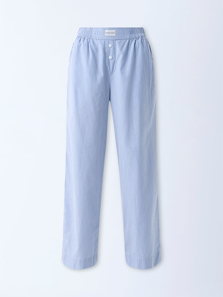 Superstar Blue Striped High-Rise Cotton Pants