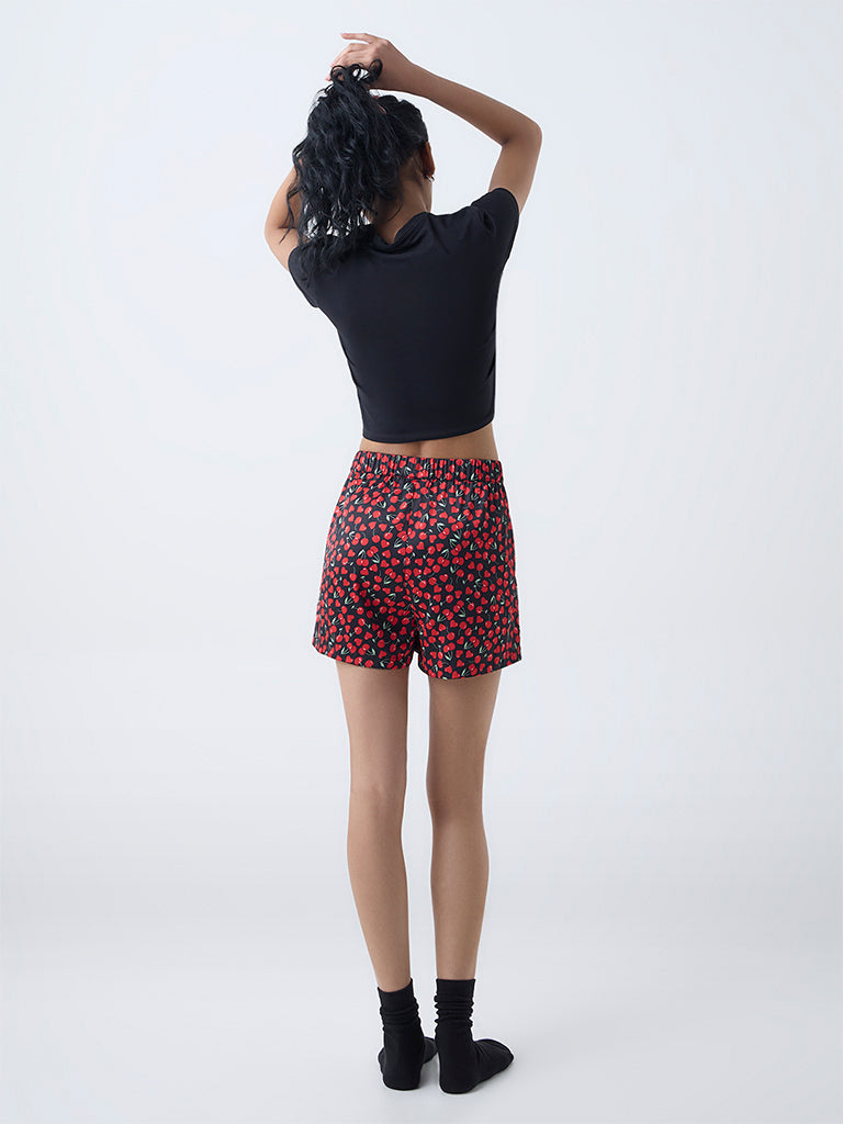 Superstar Black Cherry Pattern High-Rise Shorts